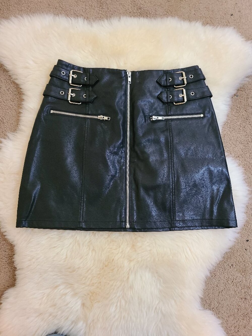 Forever 21 Faux Leather Mini Moto Skirt - Medium